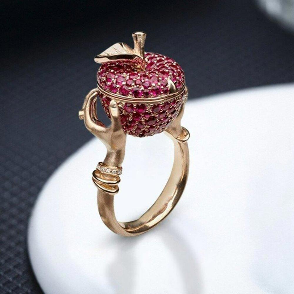 Elegant Gold and Red Apple Ring